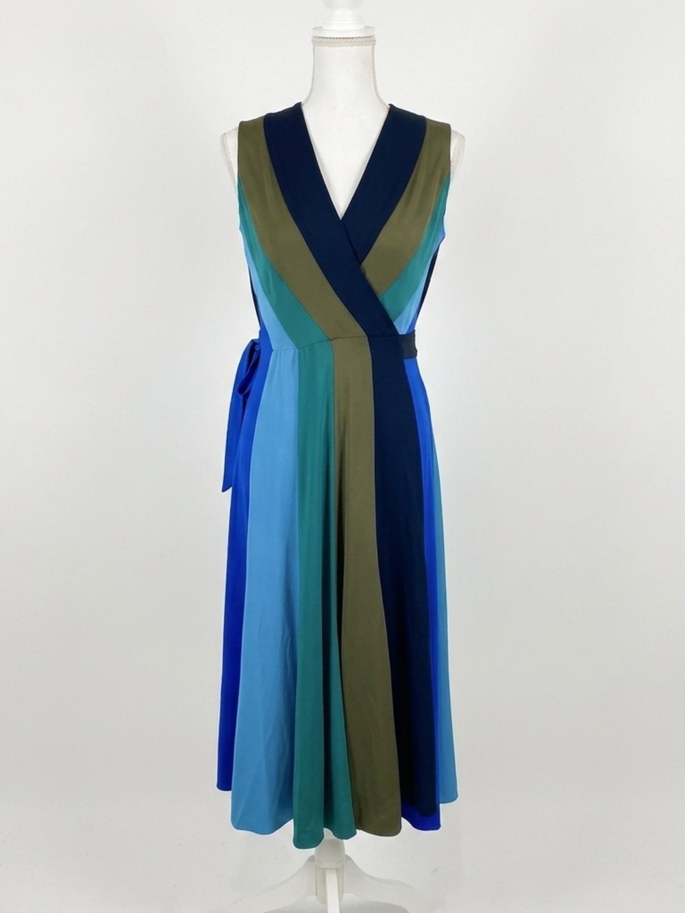 DVF Diane von Furstenberg Penelope Silk Colorblock Wrap Midi Dress *SMALL FLAW*